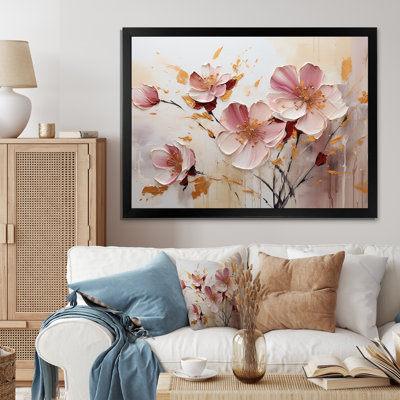 Rose et beige, fleur noire, vague fusion - impressions d'art murales florales