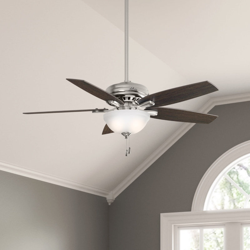 52" Newsome 5 - Blade Standard Ceiling Fan with Pull Chain and Light Kit Included, Brushed Nickel