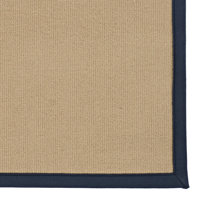 Nannette Handmade Medium Beige Berber with Navy Blue Cotton Border Made in the USA Area Rug, Rectangle 1'10" x 2'10"
