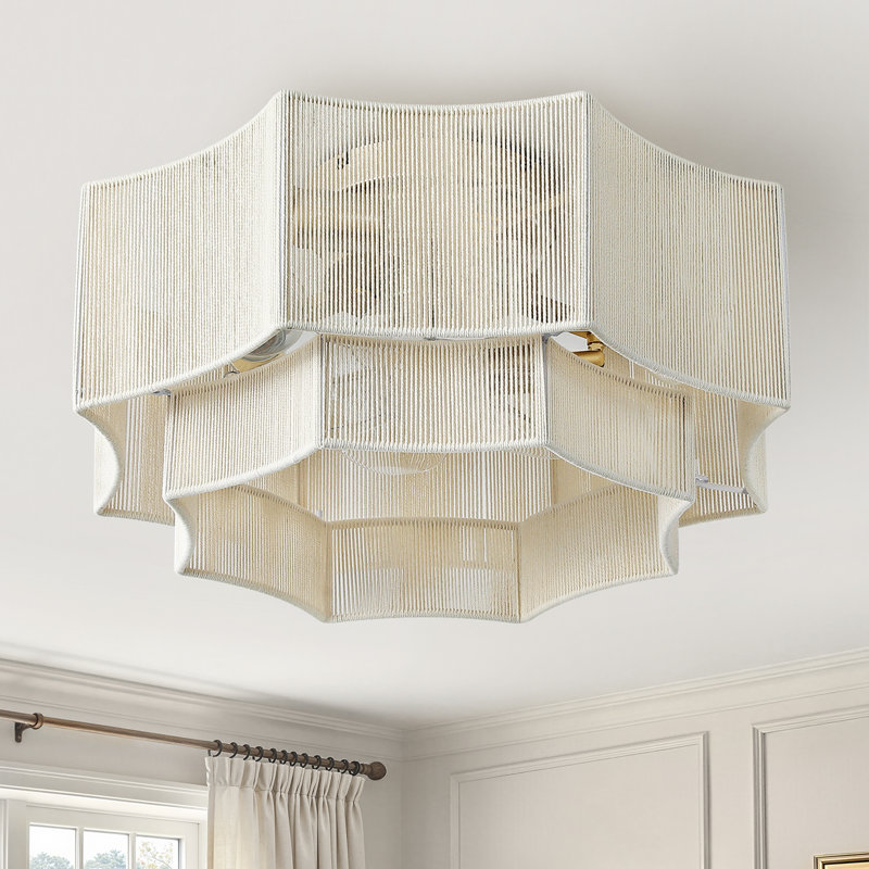 Ventilateur de plafond en cage 19 po avec abat-jour en coton tissé, ensemble d'éclairage et télécommande Boho