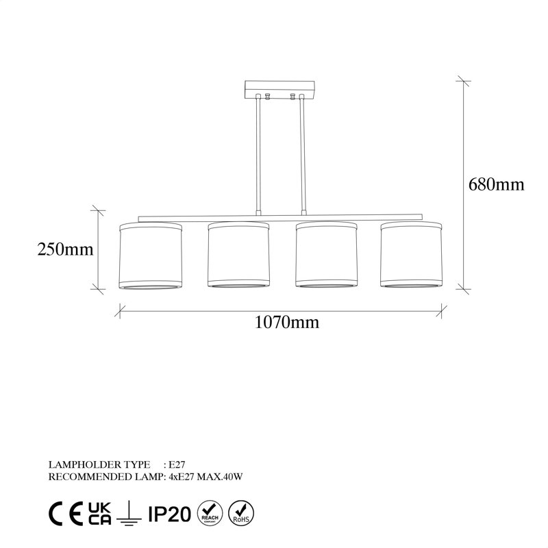 Luminaire suspendu pour îlot de cuisine 4 lumières Floid