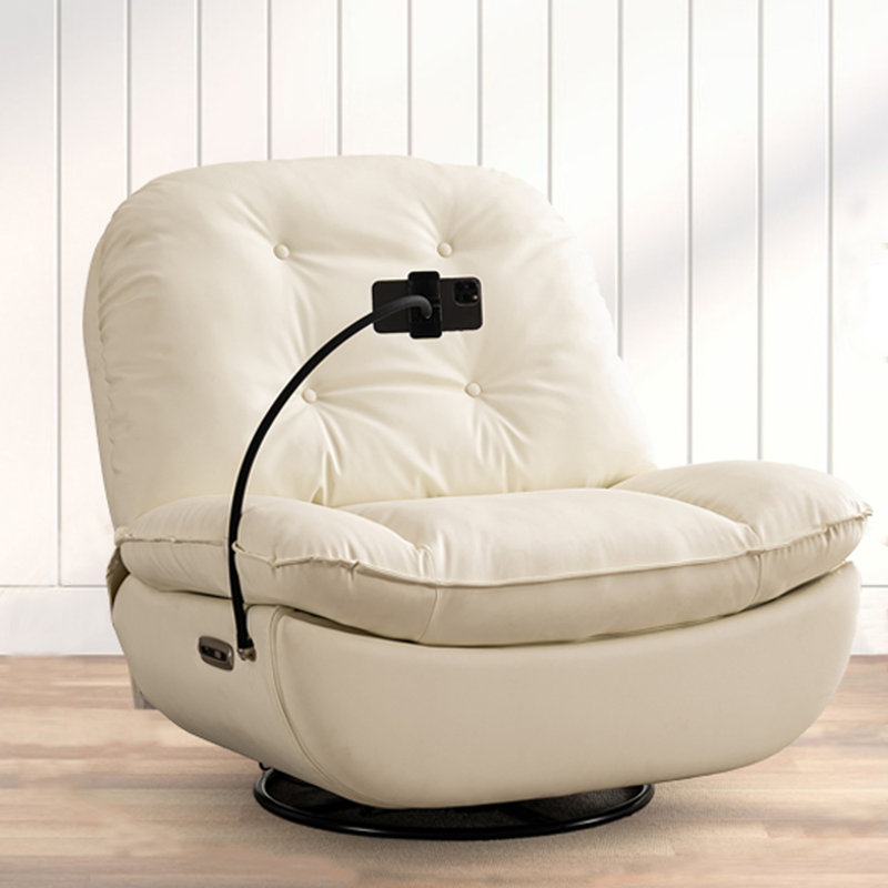 Rhowyn Power Ergonomic Recliner 360 Degree Swivel Glider Sofa, Cream 100% Polyester