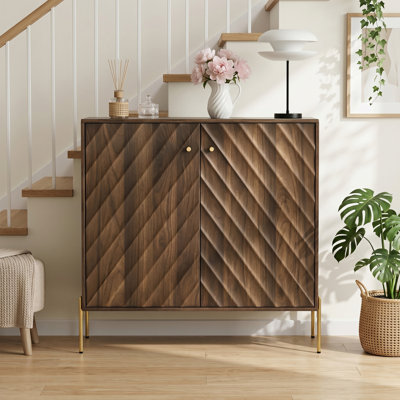 Sideboard Buffet with Storage, Mid-Century Modern Style Storage Cabinet, Walnut Sideboard for Living Room, Dining Room, Entryway, Hallway, and Kitchen, Retro Design with Adjustable Shelves