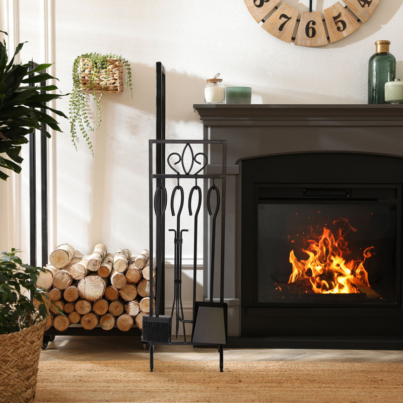 Winston Porter 5PC Fireplace Tools Set, Black