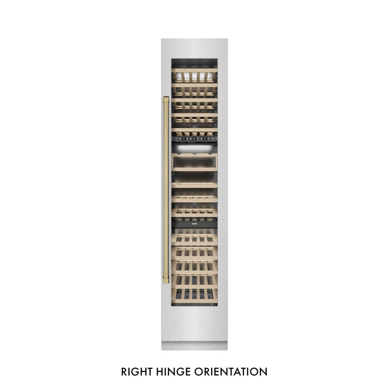ZLINE Autograph 18 in. White Matte 68 Bottle Right Hinge Column Wine Cooler with Bronze Accents, Left Handed, Bronze
