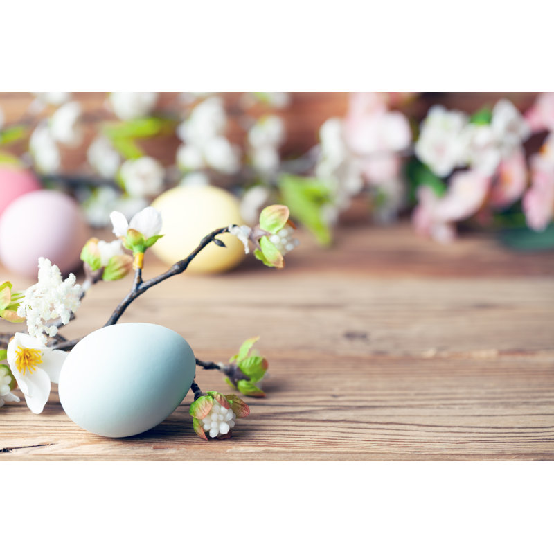 Oeufs de Pâques et fleurs - Photographie sur toile tendue, H 32 po x l 48 po