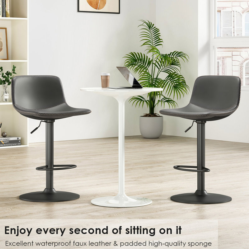 Swivel Leather Adjustable Height Bar & Counter Stool with Metal Frame, Gray
