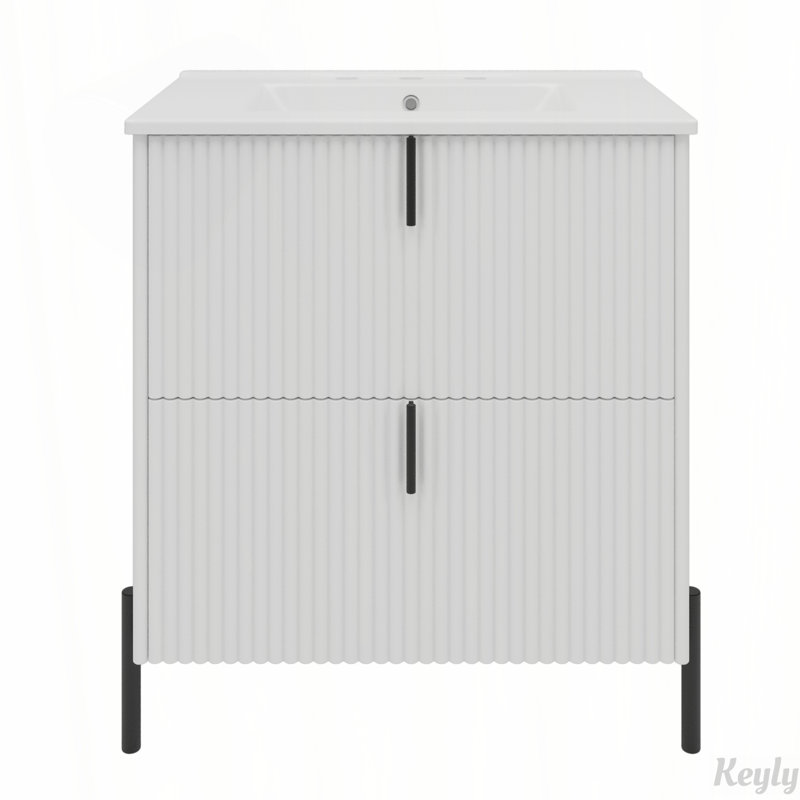 30" Bathroom Vanity with Ceramic Sink, Soft Close Drawer Slides, White