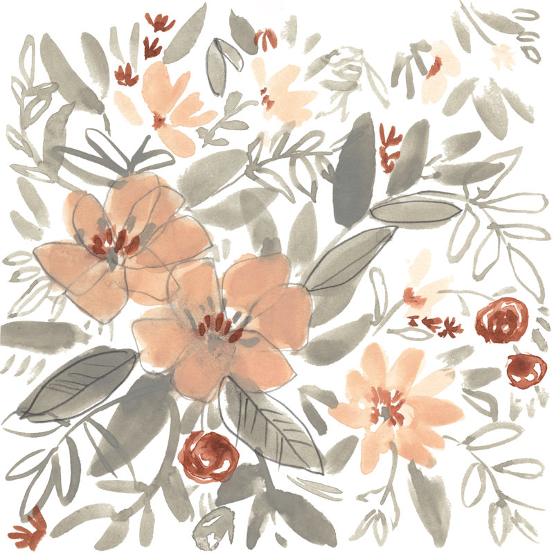 Peach And Rust Blooms I by Jennifer Goldberger - Wrapped Canvas Painting, 91cm H x 91cm W x 3.8cm D
