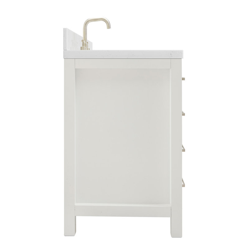 8_ARIEL Bristol 42 Single Sink Bathroom Vanity with Carrara White Quartz, White, Rectangle, 42"