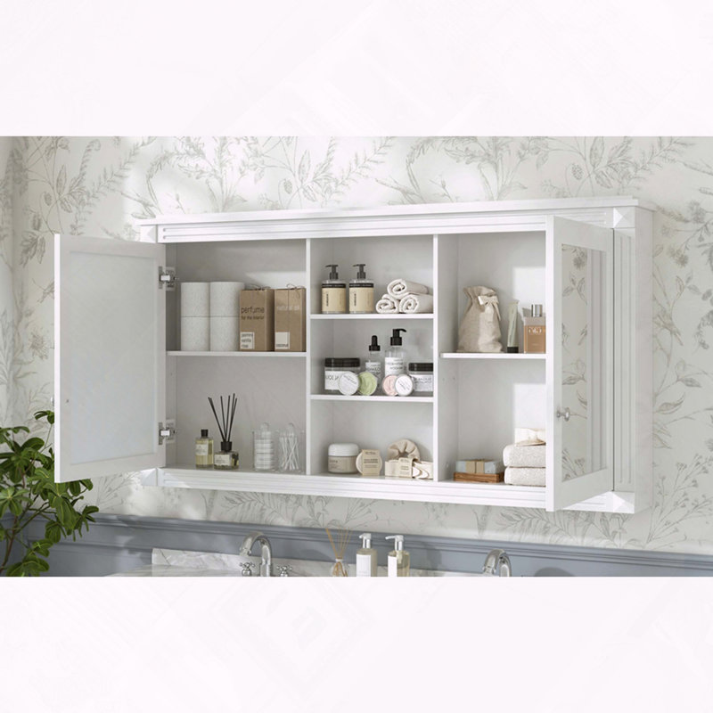 Wall Mount Mirror Cabinet Adjustable Shelves High Definition, White