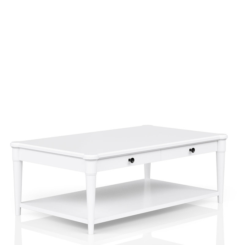 Cocktail Table With And 2 Storage Drawers In White, Solid Wood + , Design White Finished Swivel , Transitional