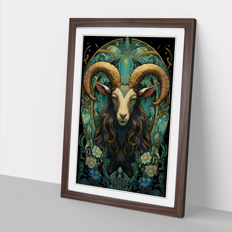 Goat Nouveau - Single Picture Frame Print on Wood, 46cm H x 34cm W x 2cm D, Walnut