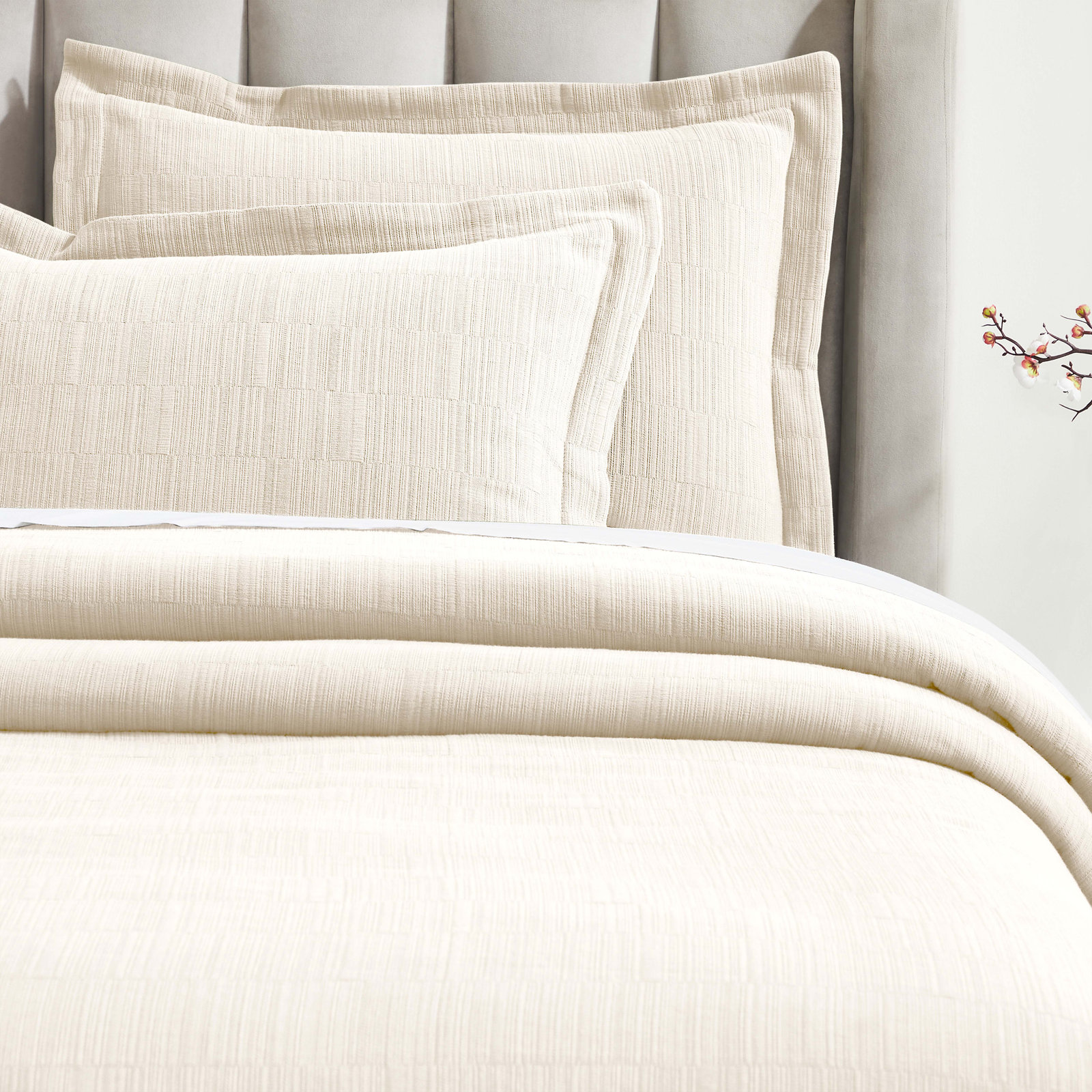 Zenith Cotton Medium Weight Textured Modern Geometric Matelasse Bedspread And Sham Set By, Ivory