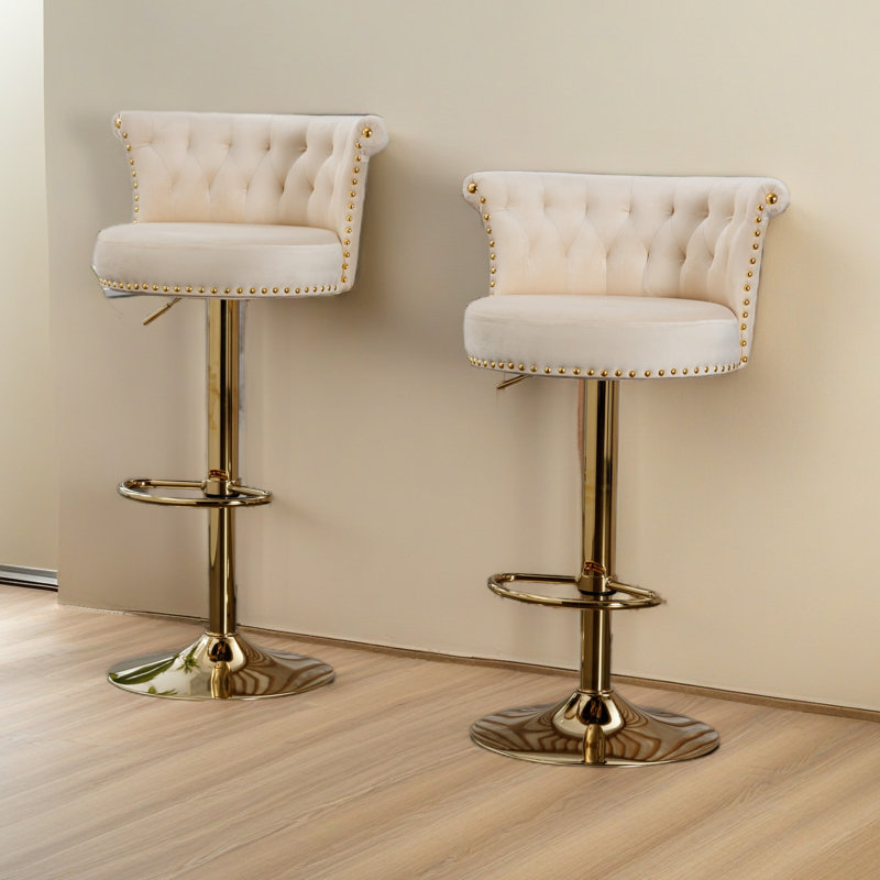 Swivel Bar Stools Set Of 2 Adjustable Counter Height Chairs With Footrest For Kitchen, Dining Room 2PC/SET, Beige