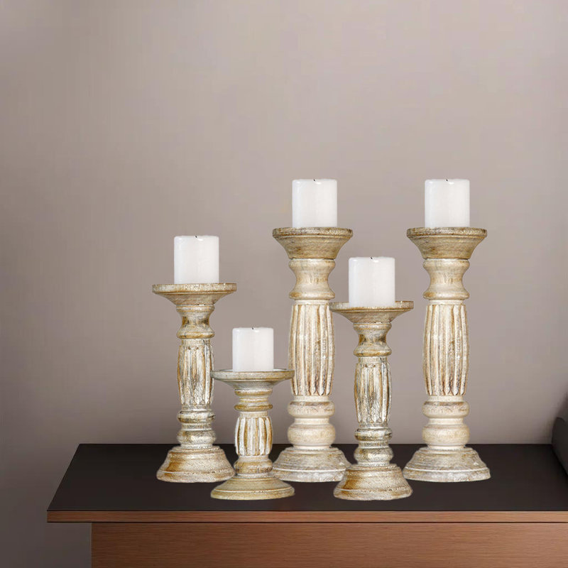 Pilier de table en bois 12 po H, 12" H x 4" W x 4" D, Blanc antique