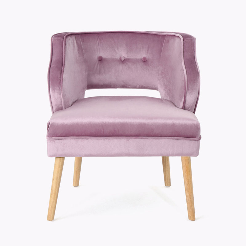 Ballentine Mid-Century Modern Accent Chair with Channel Stitching and Rubberwood Legs, Lavender Purple Velvet