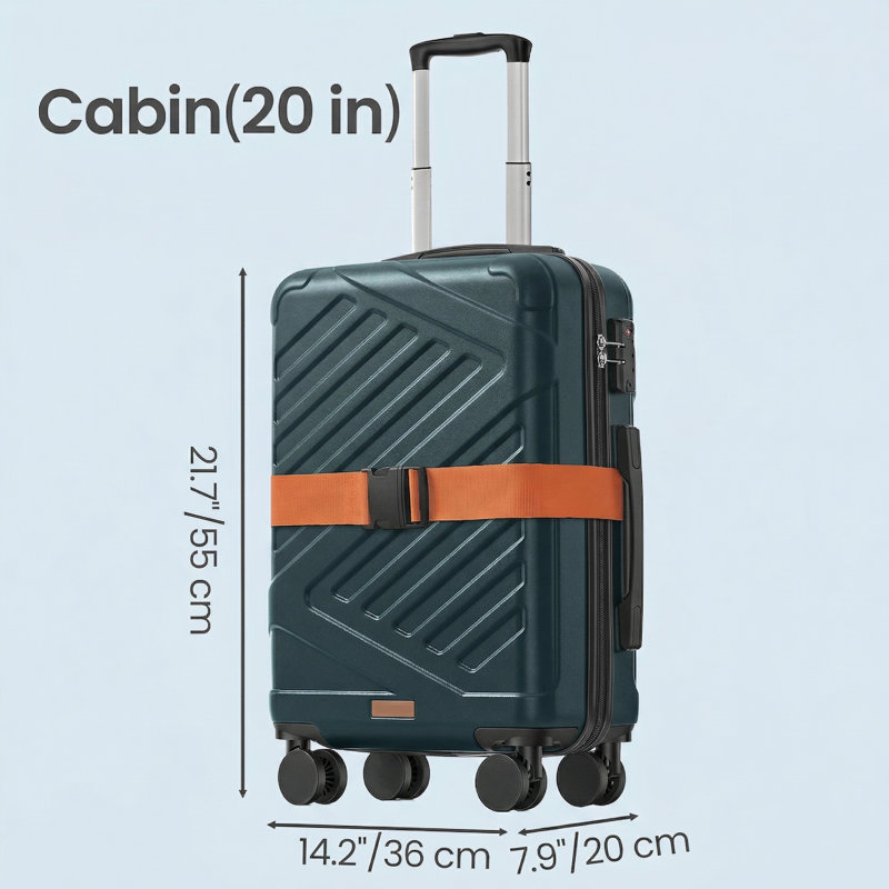 Hard Shell Suitcase, Cabin Travel Luggage, Expandable Trolley with TSA Lock, Spinner Wheels, Black, Green