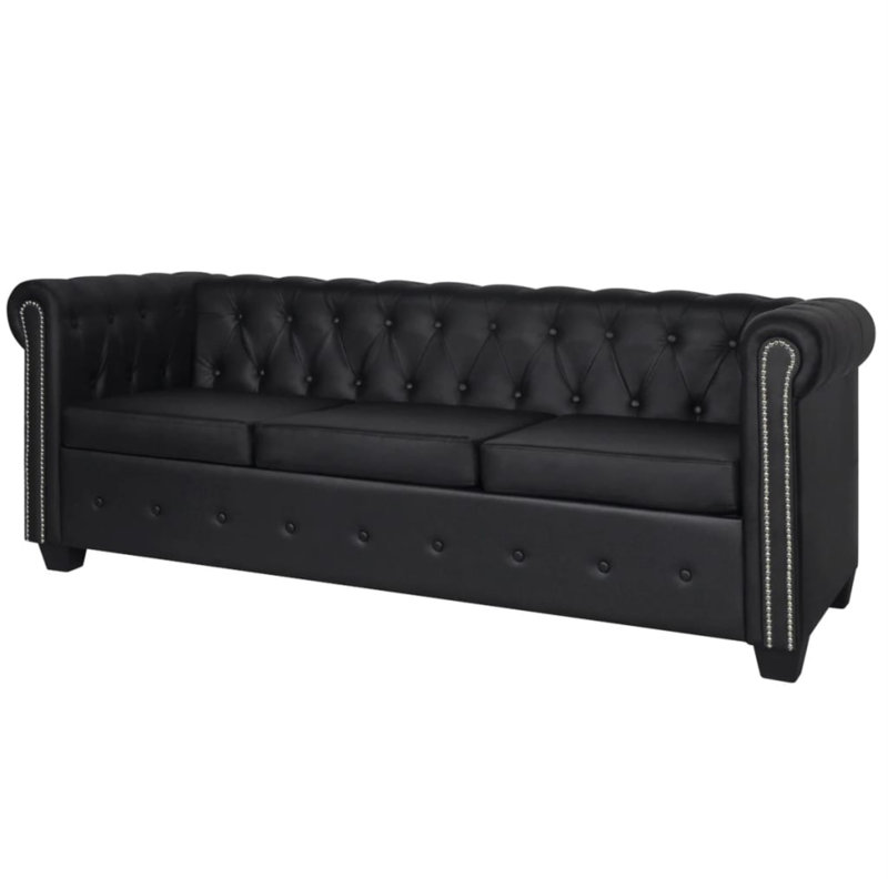 Chesterfield 3-Seater Artificial Leather Lounge Seating, Black Faux Leather