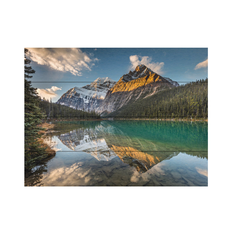 Pierre Cavlerc «Edith Cavell Mountain», art à lattes de bois, H 12 po x l 16 po x P 0,5 po