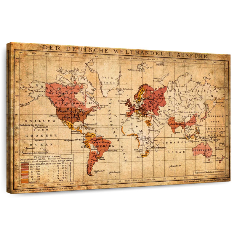 Carte du monde allemand Aliaz, H 26 po x l 39 po