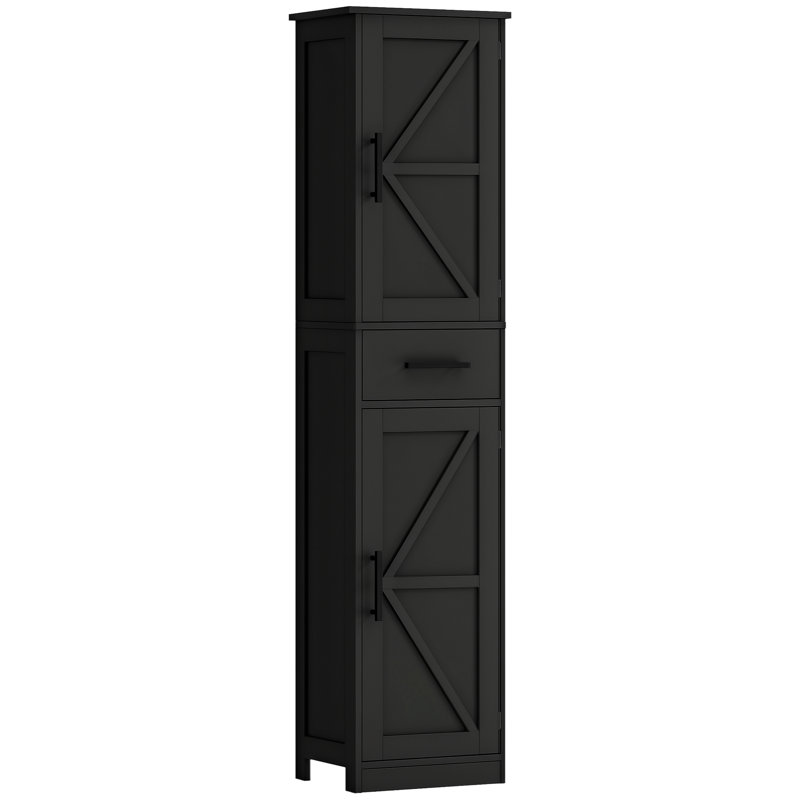 Armoire de rangement de 67 po de hauteur avec tiroir, armoire de salle de bain Farmhouse, Noir, noir, noir, noir