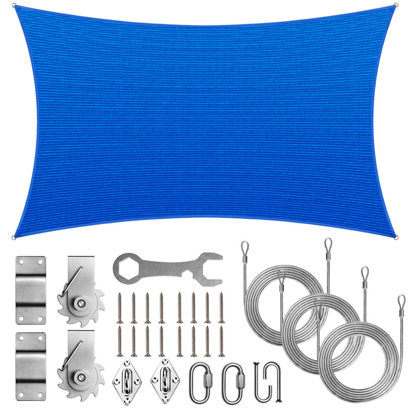 Toile d'ombrage rectangulaire Royal Shade avec treuil d'installation, Bleu, 14 pi x 16 pi