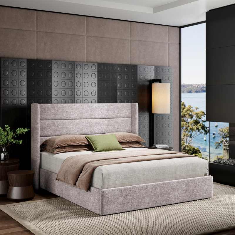 Lit plateforme tapissier avec rangement Bradenburg, Grand, Beige