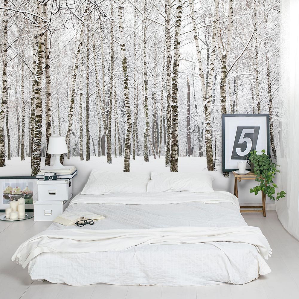 Wallums Wall Decor Snow Covered Winter Birch Trees 8 X 144 3 Piece Wall Mural Wayfair 3691