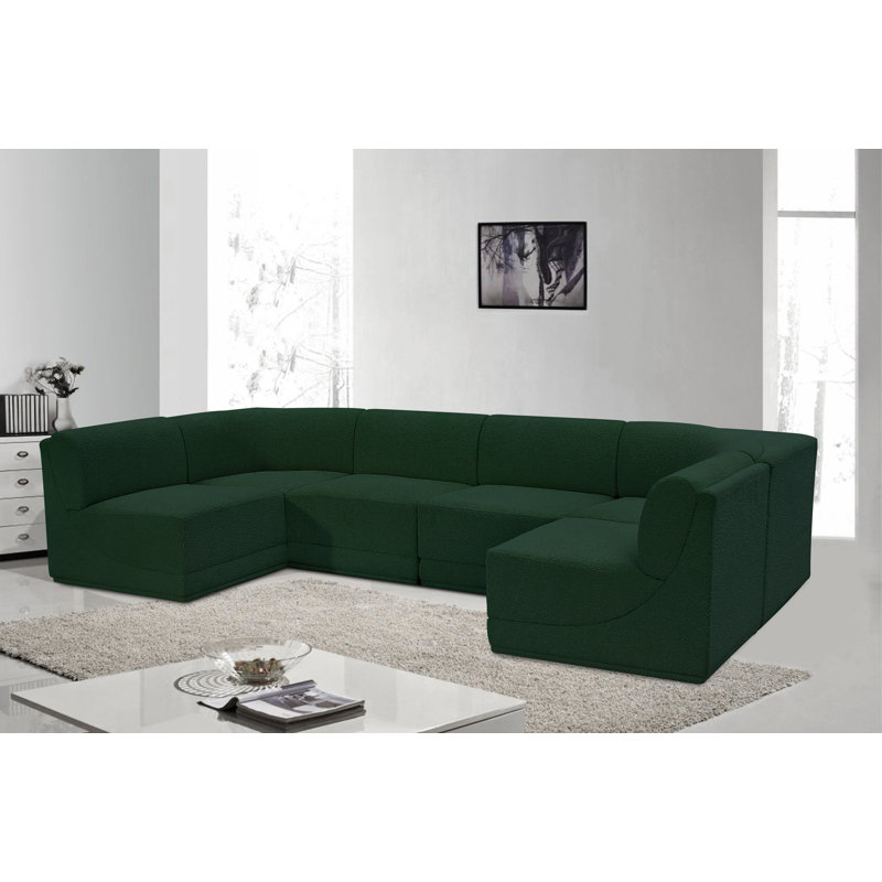 Canapé modulaire rembourré 6 pièces Ollie, Tissu bouclé vert