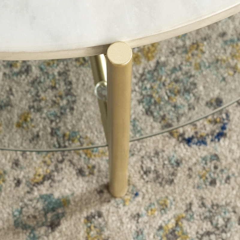 Adelbert Four Leg Coffee Table with Storage, White Marble/Gold