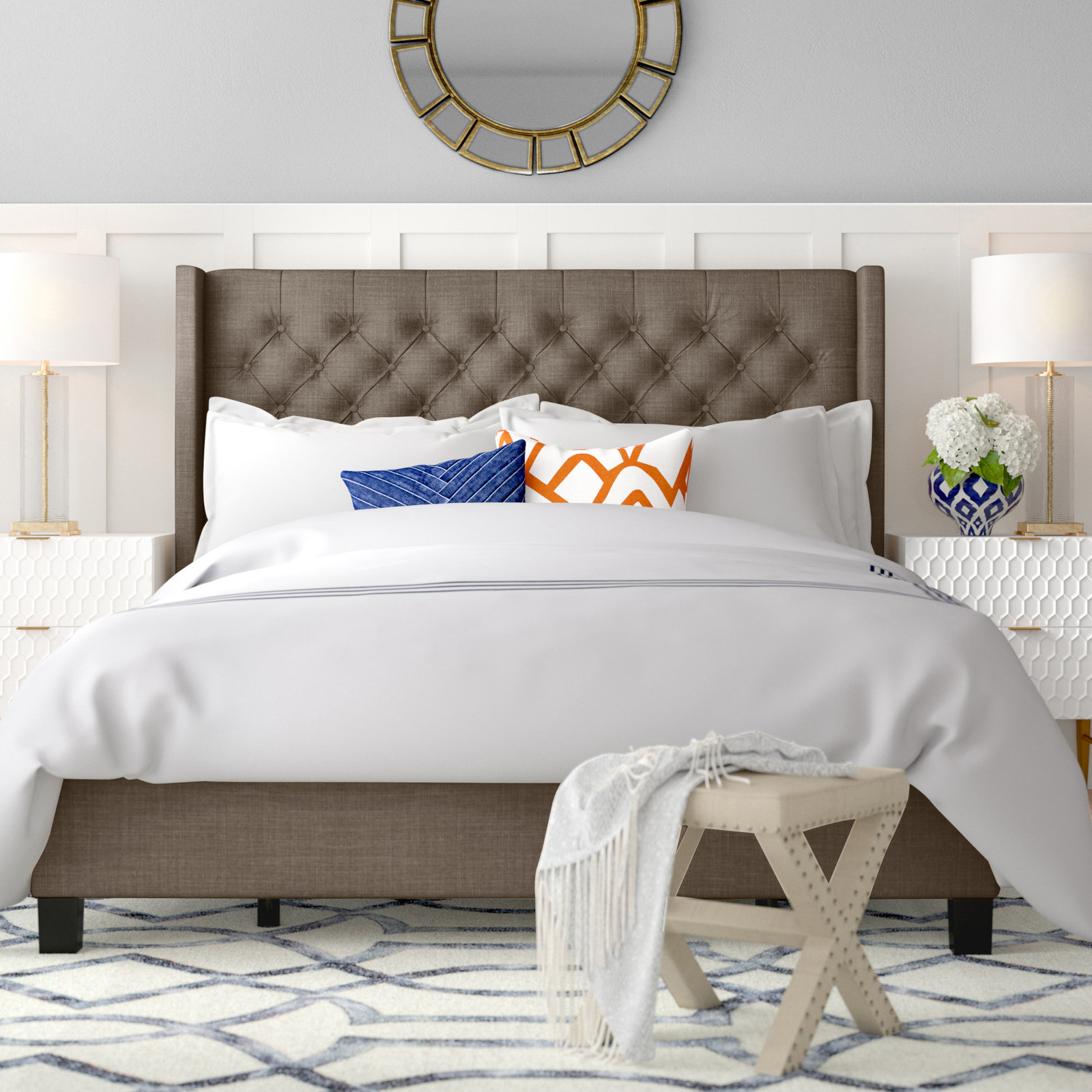 Kaster Linen Upholstered Wingback Bed, Full/Double, Pewter Grey Linen