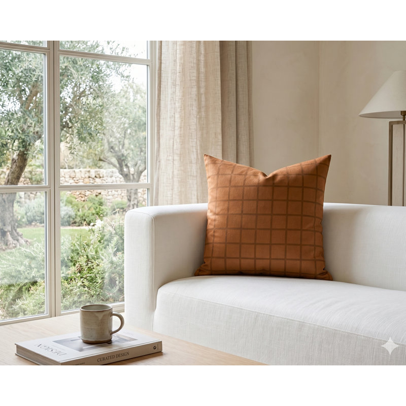 Coussin Mini Grid, 20 po x 20 po, Bourre en polyester, Carmel