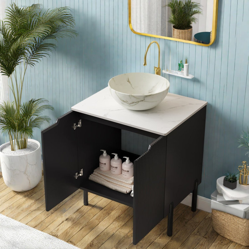 Ensemble de meuble-lavabo moderne noir avec lavabo en céramique durable et grand rangement