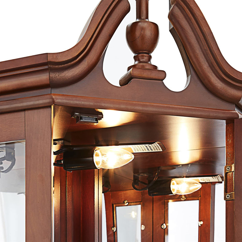 Walnut Corner Lighted Curio Cabinet with Glass Shelves