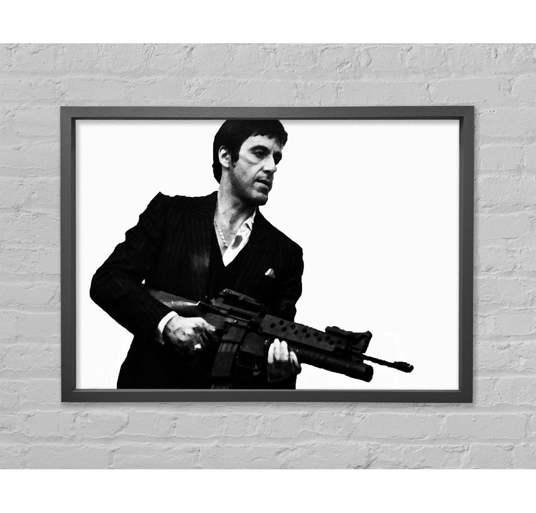 Scarface Tommygun B N W - Einzelner Bilderrahmen Kunstdrucke auf Leinwand