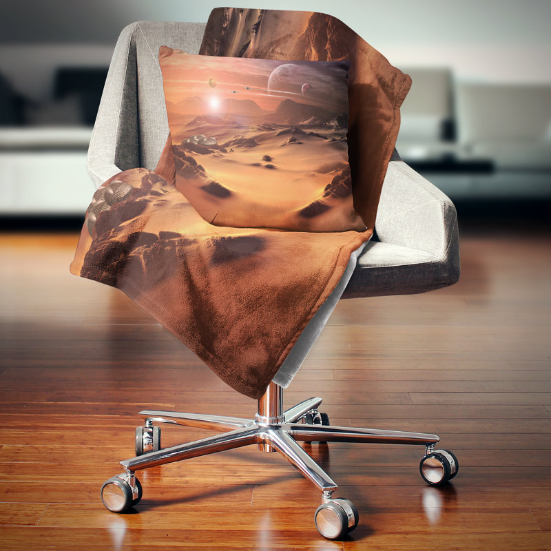 Planète extraterrestre, rendu 3D par ordinateur - Coussin imprimé paysage, 16 po x 16 po, Coussin décoratif