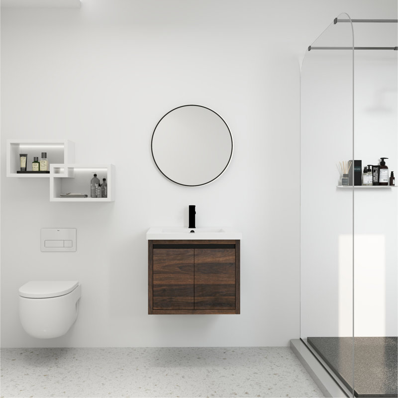 Armoire de salle de bain avec lavabo, portes à fermeture en douceur, fixation flottante, 24 po pour petite salle de bain, 24 po x 18 po (emballage KD)