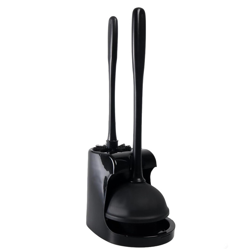 Toilet Plunger and Bowl Brush with Holder Set for Bathroom Cleaning
