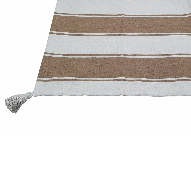 Brown and White Striped Cotton Blend Throw Blanket, 50" x 60"