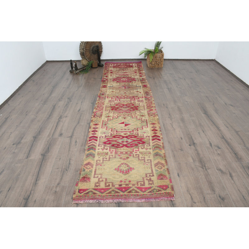 Vintage Wool Patchwork Runner, 31.5x134.3 Inch Red Rug