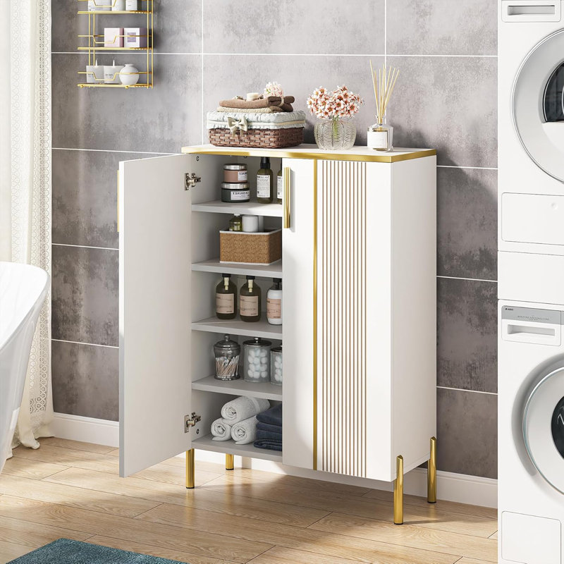 Range-chaussures avec portes, range-chaussures à 6 niveaux avec tablettes réglables, range-chaussures et range-chaussures pour vestibule, couloir, placard, salon, blanc et or