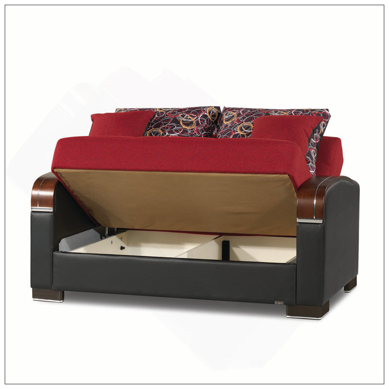 Causeuse convertible rembourrée avec rangement, Polyester rouge