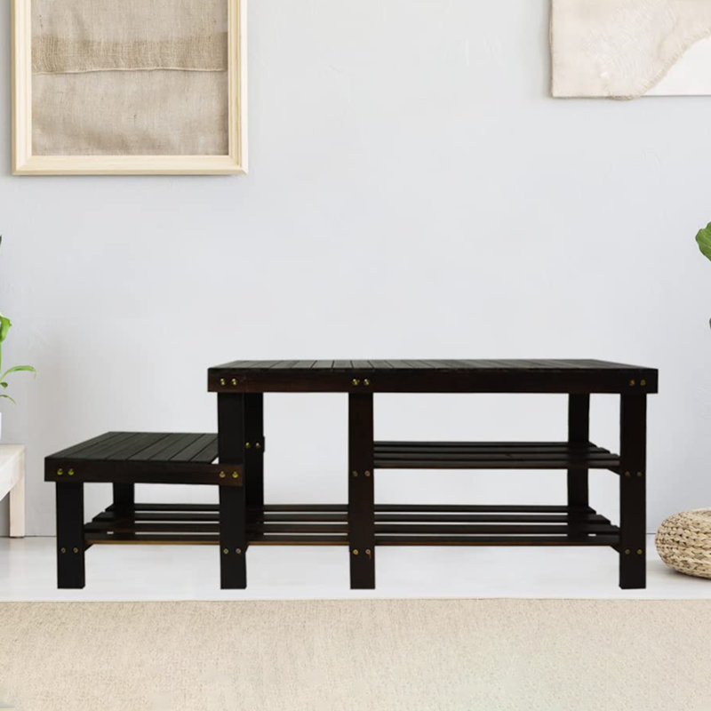 Banc de rangement 48 po pour enfants avec rangement à chaussures à 2 niveaux
