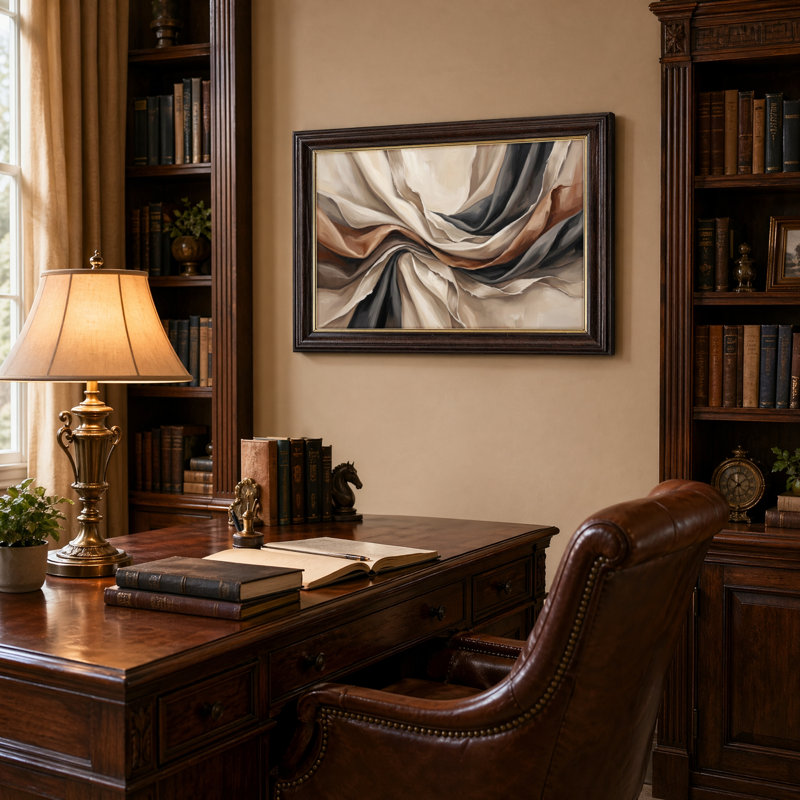 Art mural antique sur toile encadré doré pour le salon, la chambre à coucher, le bureau ou le vestibule - Décoration murale décorative avec tissu drapé
