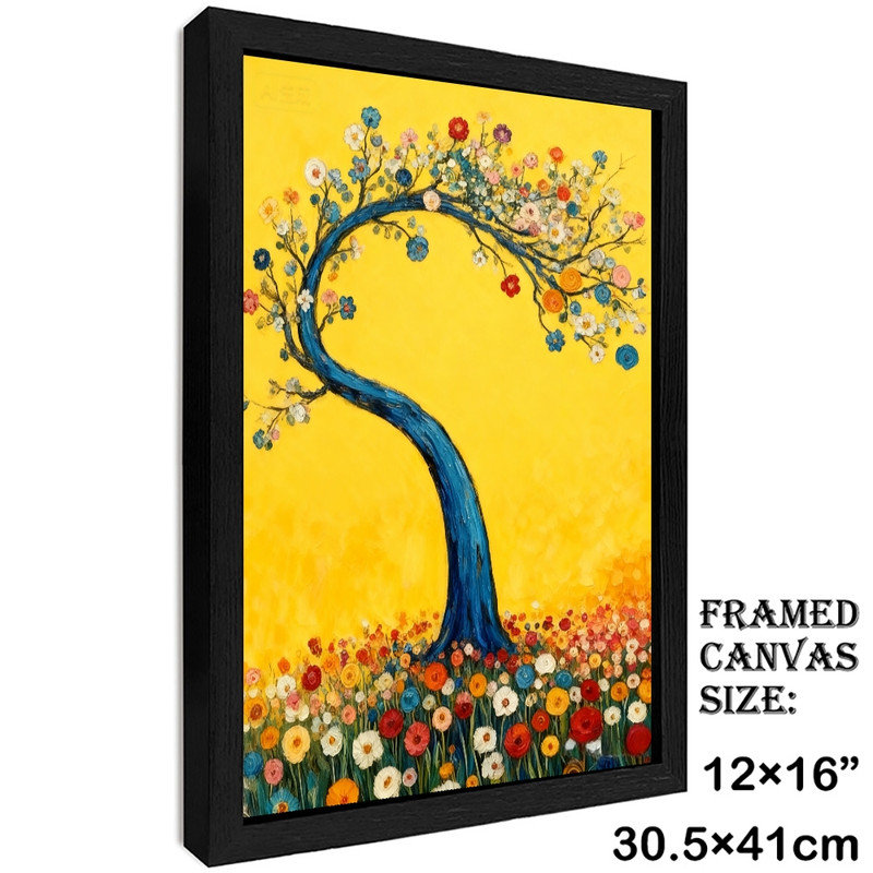 Art mural de style arbre floral noir encadré de style Gustav Klimt, H 17 po x l 13 po