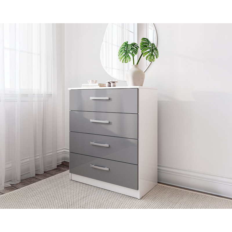 Marquitta 4 Drawer 76.6Cm W Double Dresser, White/Grey