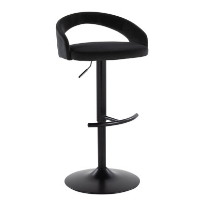Grotto Upholstered Contemporary Adjustable Barstool in Chrome Metal and Fabric with T Footrest By by Mercer41