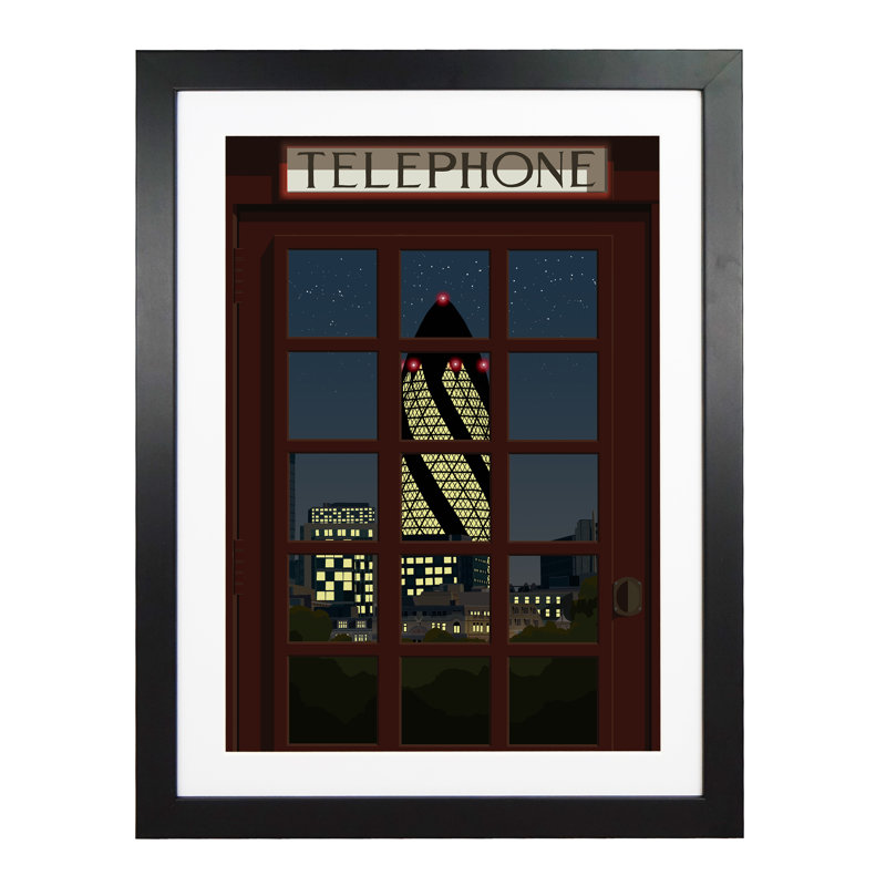 London Telephone Box 5 - Print, 40cm H x 30cm W x 3cm D, Black Framed
