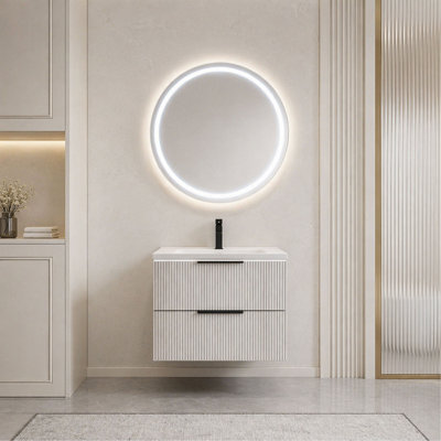 Meuble-lavabo 30 po avec lavabo en céramique - Meuble-lavabo mural flottant cannelé avec tiroirs, moderne